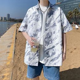 Men's Casual Shirts Summer Shirt Men Short Sleeve Social Floral Hawaii Big Size Male Flower Print Beach Holiday Tops 5XL