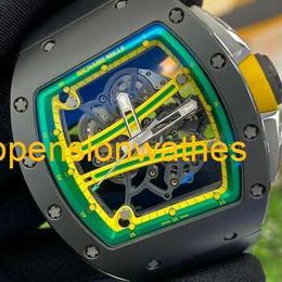 RM Wristwatch Richardmills Luxury Watches Mens Manual Mechanical 50.23x42.7mm Mens Watch RM61-01 Black Ceramic Grade 5 Titanium Spline Screw Yellow Green Track FNT2