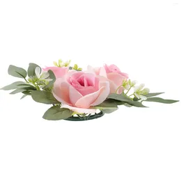 Candle Holders Candlestick Garland Stand Flower Rings Artificial Rose Ornaments Wreaths Wedding Plastic Decorative Leaf