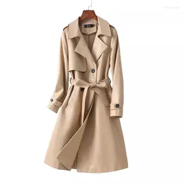 Women's Leather 2024 Spring Genuine Trench Coats Fashion Khaki Double-breasted Lace-up Belt Mid Length Ladies Sheepskin Outwear