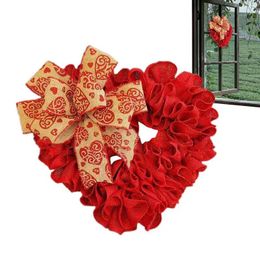 Decorative Flowers Valentine Door Wreath Heart With Bows And Red Burlap 13.38in Party Decoration Garland Front