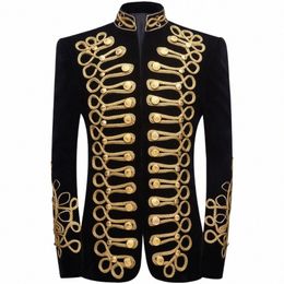 mens Black Gold Embroidery Veet Suit Blazer Party Banquet Stage Clothes for Singers Men High Quality Handmake blazer masculino f6tp#