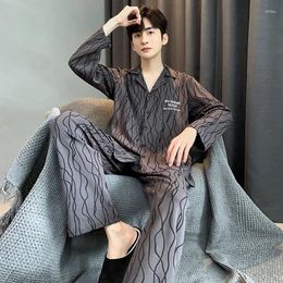 Men's Sleepwear Men Pajamas Set Thin Stripes Cotton Comfortable Home Clothes Fashion Long Sleeve Nightclothes Plus Size