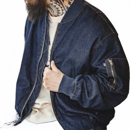 maden Vintage Denim MA-1 Flight Jacket 8.9oz Baseball Collar Bomber Jackets Amekaji Casual Windbreaker Coats Men's Clothing B3qG#