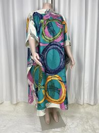 Women's Swimwear African2024 Saudi Arabian Scarf Loose Print Silk Maxi Dress Summer Beach Bohemian Robe Kaftan Kimono Short Sleeve C34