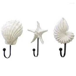 Hooks 3Pcs Resin Clothes Hook Mediterranean Style Scallop Conch Sea Star Decor Wall Mounted Hanger