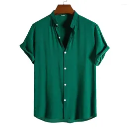 Men's Casual Shirts Summer Men Shirt Solid Color Single-breasted Male Top Stand Collar Short Sleeve Button For Daily Wear