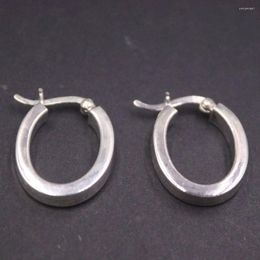 Hoop Earrings Real Solid 925 Sterling Silver Men Women Lucky Smooth Glossy Square