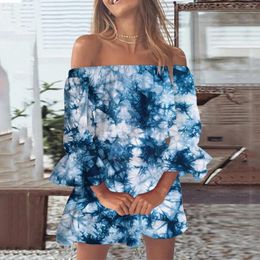 Casual Dresses Women Off Shoulder Sexy Sundress Loose Floral Print Boho Dress Bell Sleeve With Mid Long Vestidos Para Mujer