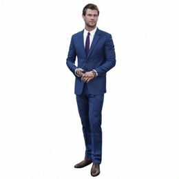fi Navy Blue Mens Suit Slim Fit Notched Lapel Busin Blazer Wedding Groom Tuxedo Terno Masculino 2 Piece Set Jacket Pants 42hH#