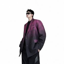2022 Autumn Korean style unique Gradient Colour digital printed Suit men Casual loose printing Blazers for men M-XL 93Gh#