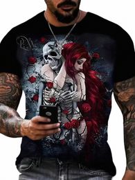 fi Popular Skull Pattern Theme High Quality Men's T-shirt 3D Fi Summer O-Neck Shirt Clothing Plus Size Sports Top Str Q43N#