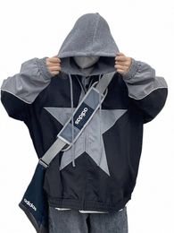 spring Autumn College Jacket Men Women Vintage Star Pattern Harajuku Y2k Windbreaker Coat Street Zipper Patchwork Outwear Unisex i4xh#