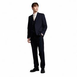 british Style Notch Lapel Men's Navy Blue Suits Hot Selling Custom Made Two Butts Handsome Bridegroom Wedding Blazer 3 Pieces 32Rx#