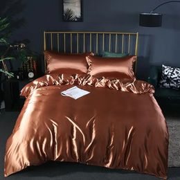 High Quality Silk Purple Bedding Set Satin Bed Linen Set Adult Single Double Bedcover Bedspread on Bed Sheet with Elastic Band 240322