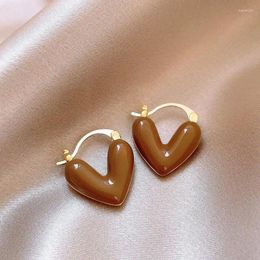 Dangle Earrings French Romantic Brown Enamel Heart Shaped Pendant 2024 Fashion Jewelry For Women's Design Sense Eardrop Accessories