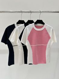 3001 2024 Runway Spring Summer Brand SAme Style Sweater Short Sleeve CRew Neck Fashion Clothes Black White Pink shun