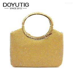Evening Bags DOYUTIG European Design Women's Gold / Silver Color Bucket With Shiny Rhinestones Lady Fashion Party Handbags A174