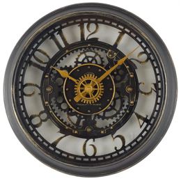 Wall Clocks Indoor Round 11.5" Oil Rubbed Bronze Cutout Gear Industrial Analogue Clock With Arabic Numbers Living Room Decoration 2024