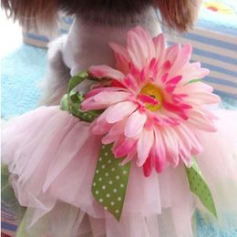 Dog Apparel Three-dimensional Flower Mesh Pet Supplies Dress Fashionable Contrasting Color Stitching Bow Cat Elegant