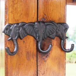 Hooks Vintage Elephant Head Cast Iron Wall Hook With Three Hangers Farmhouse Home Garden Mounted Animal Figurines Hanging