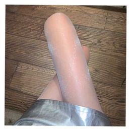 Bright pearl silk stockings womens long legs naked thin net red transparent bare legs sexy black socks