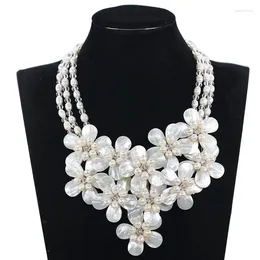 Necklace Earrings Set Chunky Fabulous Shell Flower Bib Wedding Pearl Statement Freshwater Jewelry ABH529