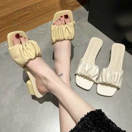 Slippers Slippers 2023 New Summer Womens Sandals Soft Comfortable Pleated Sexy Tick ig eel Fasion H240327