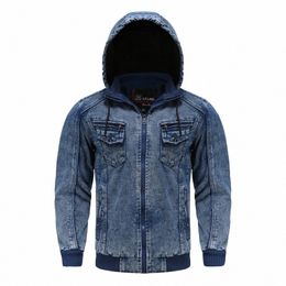 men's Winter Denim Jackets 2021 Blue Fleece Hooded Jeans Jacket Brand Casual Cott Coat for Male A2W4#