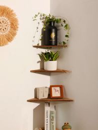 Racks Wooden Corner Shelf Dark Wood Floating Shelf Dsiplay Stand Home Appliance Book Flower Pot Holder Living Room Accessories Gift