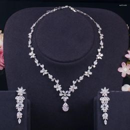Necklace Earrings Set Bridal Wedding Party Jewellery Cubic Zirconia Flower Elegant Women Crystal Choker Luxury Jewellery Sets Gift