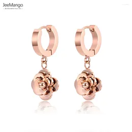 Hoop Earrings JeeMango Delicate Cute FLOWER Stainless Steel Earring For Women Girl Birthday Gift Trendy Female Party Ear Jewelry JE18474