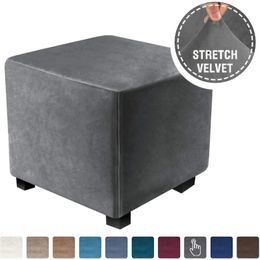 Square Ottoman Cover Elastic Velvet Footstool Cover 360 Degree All-inclusive Chair Covers Protector for Living Room Slipcovers 240327