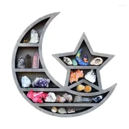 Decorative Plates Moon Crystal Shelf Wooden Display Half For Crystals Stone Oil Small Plant