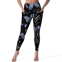 Women's Leggings Butterfly Evil Eye Sexy Nazar Charm Print High Waist Yoga Pants Cute Stretch Leggins Women Design Gym Sports Tights