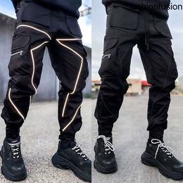 Godike Mens Sıradan Kargo Pantolon Gevşek Artı Beden Çizgili Çok Cep Sporları Fitness Hip Hop Jogger Pantolon