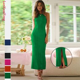 Casual Dresses LKF 2024 Light Mature Women's Dress Stripe Sexy Hanging Strap Open Back Zipper Split