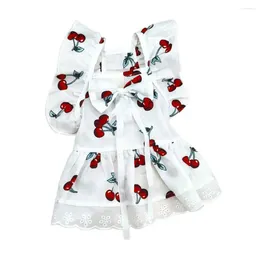 Dog Apparel Sleeves Pet Outfit Stylish Cherry Print Dress Set With Headgear For Cats Dogs Summer Vest Skirt Small A