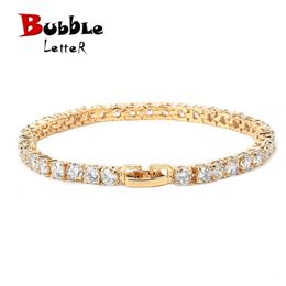 Bubble Letter Iced Zircon Tennis Chain Bracelet Mens Hip hop Jewellery Copper Material Gold Colour Box Clasp CZ Bracelet Link 240323