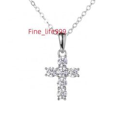 Genuine Rhodium Plated Pure 925 Sterling Silver Christian Jesus Link Chain Moissanite Diamond Cross Pendant Necklace