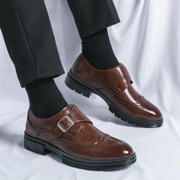 Casual Shoes Brand Business Men's Genuine Leather Italian Wingtip Oxfords Monk Strap Buckle Brogue Quality Wedding Social For Men