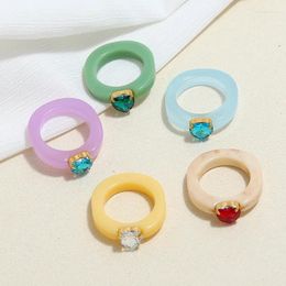 Cluster Rings Colourful Resin Acrylic Crystal Rhinestone Simple Geometric Heart Round For Women Trendy Girls Aesthetic Jewellery Gift