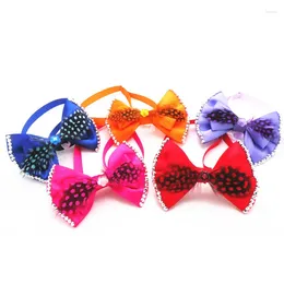 Dog Apparel 50PC/Lot Feather Rhinestone Bow Ties Princess Pet Cat Bowties Collar Grooming Accessories