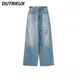 Women's Jeans Japanese Style Spring Autumn All-Match Denim Cool Washed Wide-Leg Pants Loose Casual Trousers For Lady