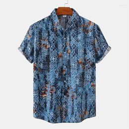 Men's Casual Shirts Geometric Triangle 3d Print Hawaiian Shirt Men Summer Short Sleeves Tops Loose Street Lapel Blouse Button Male Clothes