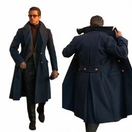vintage Black England Style Woollen Overcoat Men Thick Custom Made Peaked Lapel Pocket Coat Casual Winter Warm Coat T2Nj#