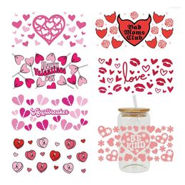 Window Stickers 3D UV DTF Transfer Sticker Valentine's Day For The 16oz Libbey Glasses Wraps Cup Can DIY Waterproof Easy D6170