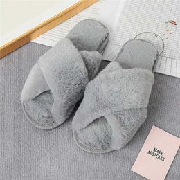 Slippers Slippers Winter fluffy slider womens fashionable cross fur Ome flat floor flip cover Soes 2023 H2403266D8M