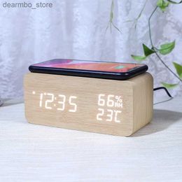 Desk Table Clocks Bedroom humidity wooden alarm table wireless desktop charging display thermometer number24327