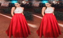 Red Satin Long A Line Prom Dresses Blink Sequined Bodice Floor Length Evening Gowns Girls Fashipn Formal Party Gowns20716983197473